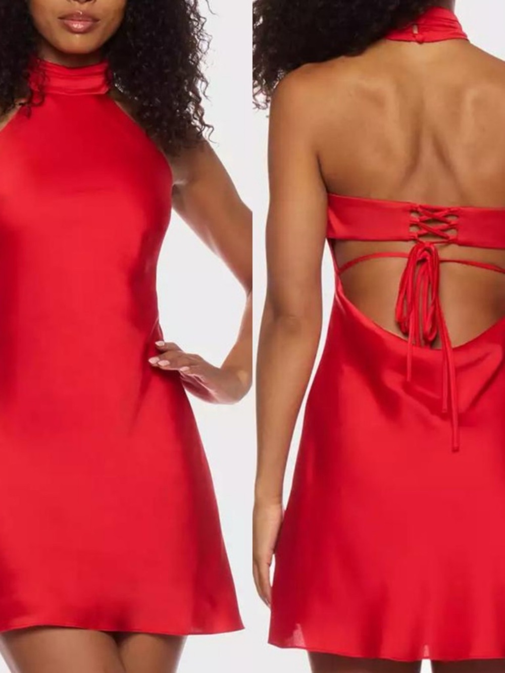 Alex & Sophia Sleek Red Halter Mini Dress with open back size 15/16 new